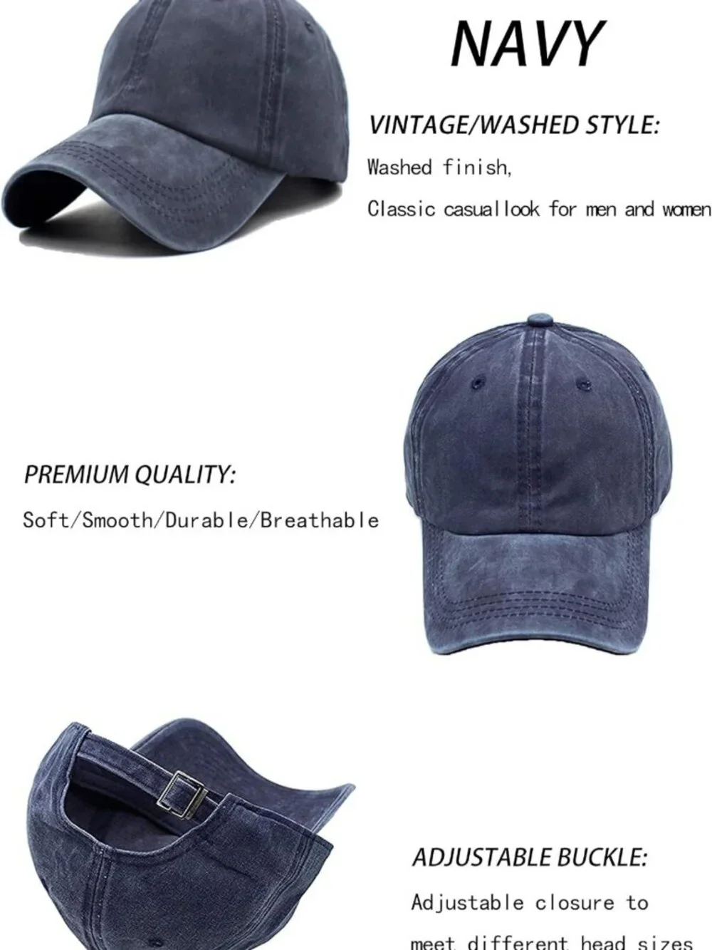 Vintage Distressed Baseball Cap - Unisex Twill Adjustable Dad Hat for All Styles